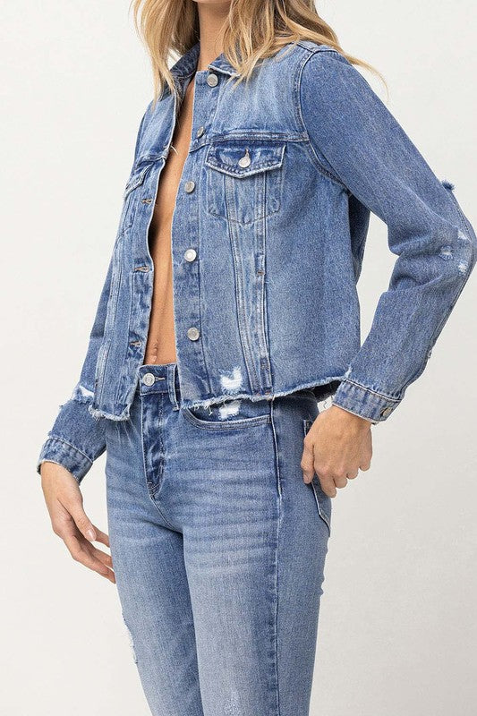 Classic Denim Jacket with Raw Hem