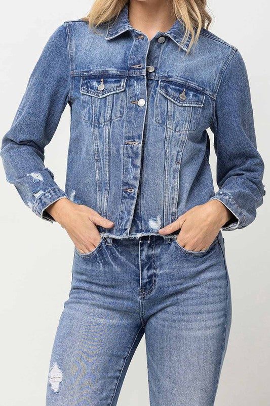 Classic Denim Jacket with Raw Hem