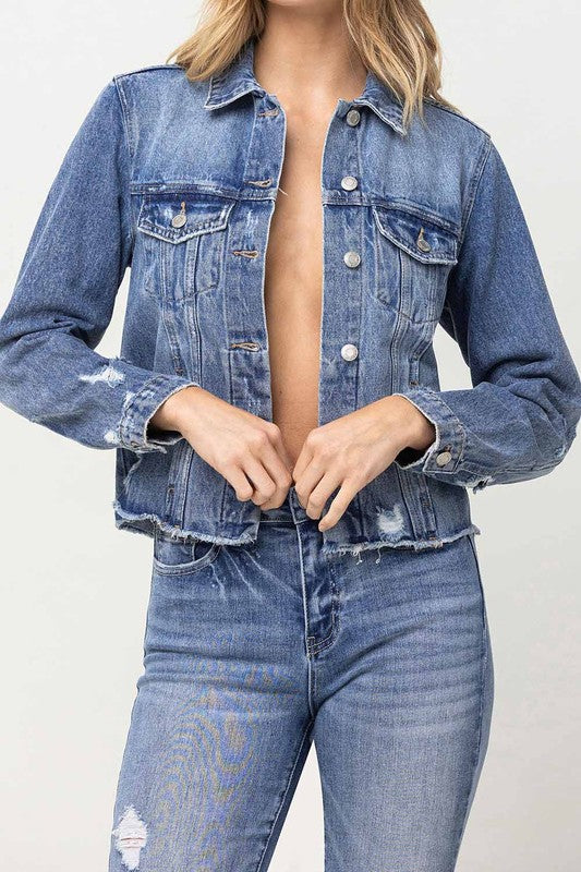 Classic Denim Jacket with Raw Hem