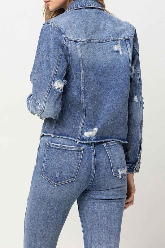 Classic Denim Jacket with Raw Hem