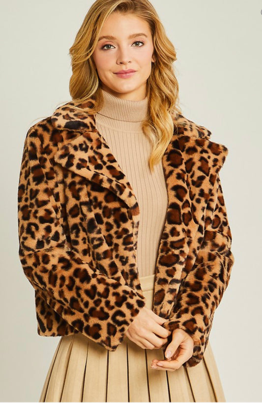 Cropped Leopard Print Coat