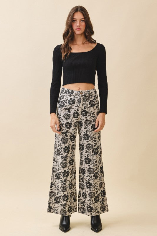VINTAGE WASH FLORAL LOOSE FIT PANTS