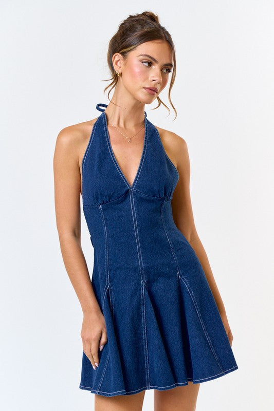 Denim Halter Mini Dress