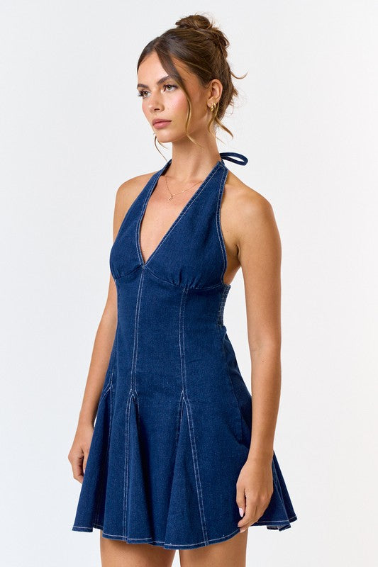 Denim Halter Mini Dress