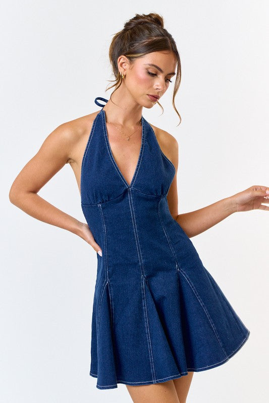 Denim Halter Mini Dress