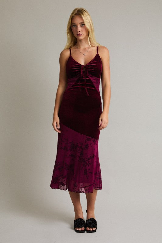 VELVET/BURNOUT MIDI DRESS