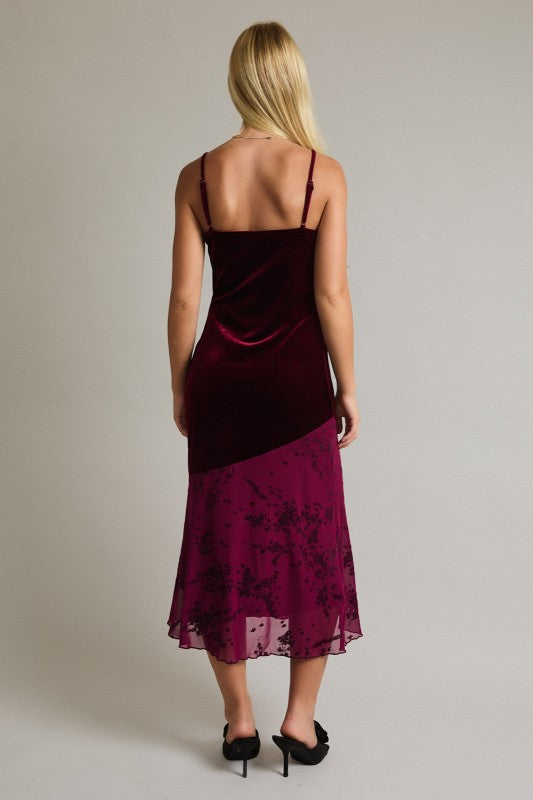 VELVET/BURNOUT MIDI DRESS