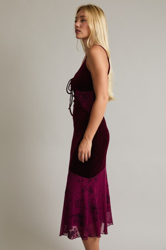 VELVET/BURNOUT MIDI DRESS