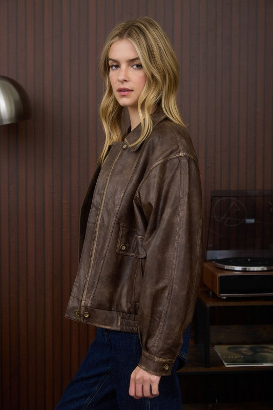 WASHED FAUX LEATHER COAT