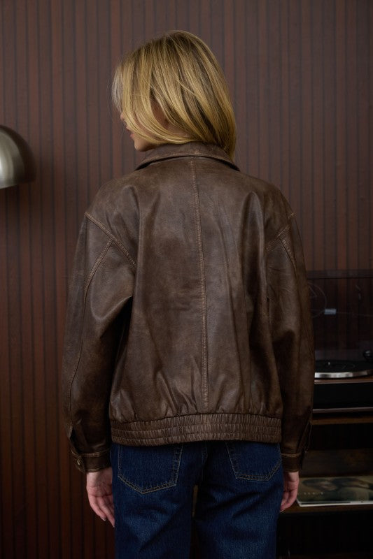 WASHED FAUX LEATHER COAT
