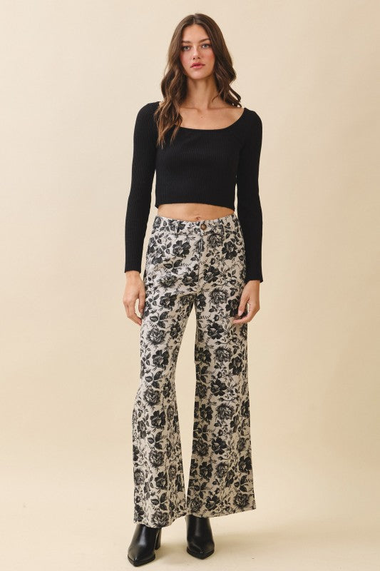 VINTAGE WASH FLORAL LOOSE FIT PANTS