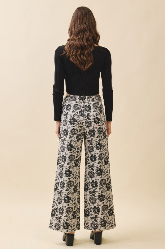 VINTAGE WASH FLORAL LOOSE FIT PANTS