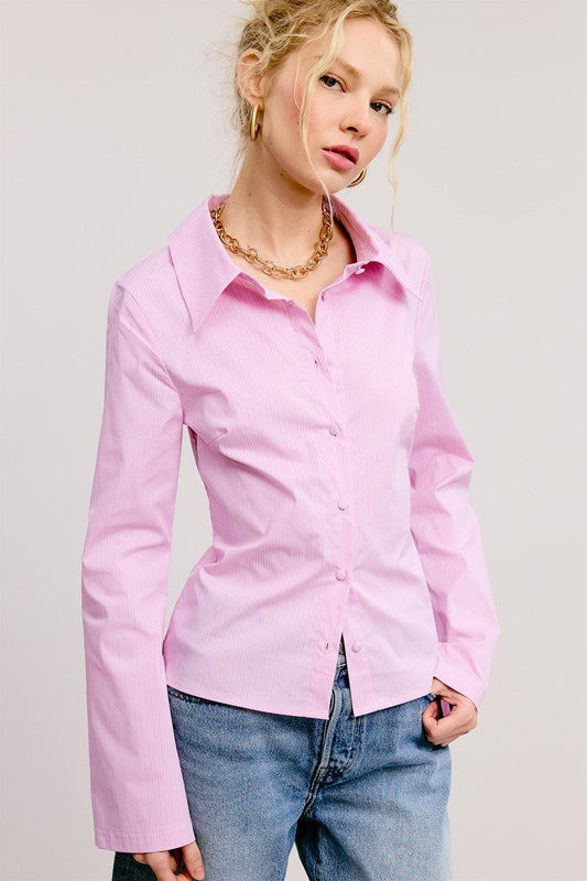 PINK STRIPED BUTTON DOWN