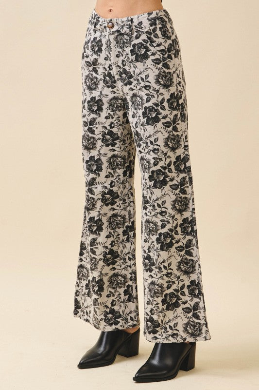 VINTAGE WASH FLORAL LOOSE FIT PANTS