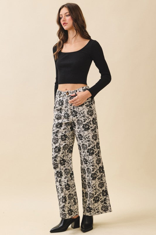 VINTAGE WASH FLORAL LOOSE FIT PANTS