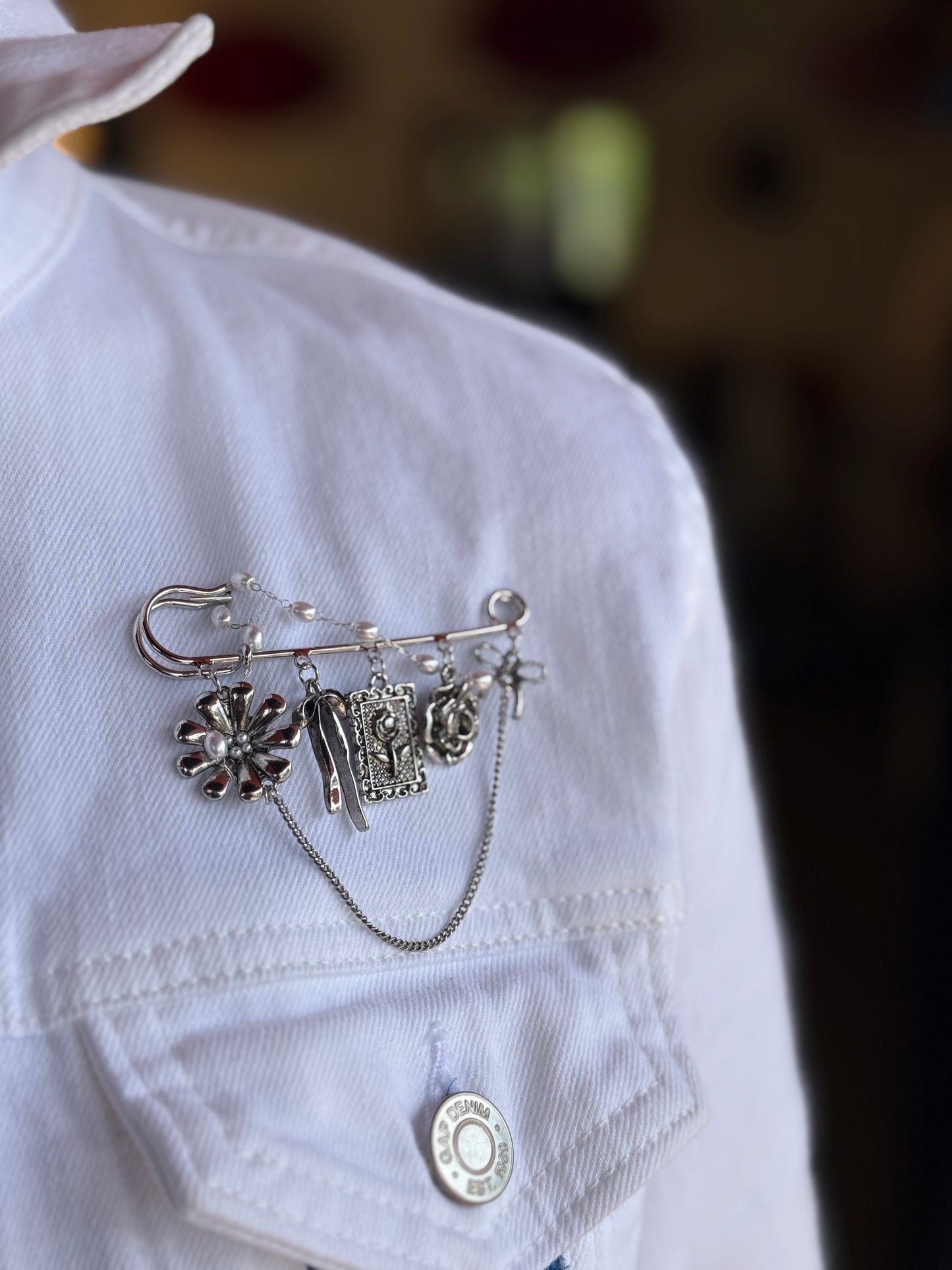 Repurposed White Denim Jacket/Blues