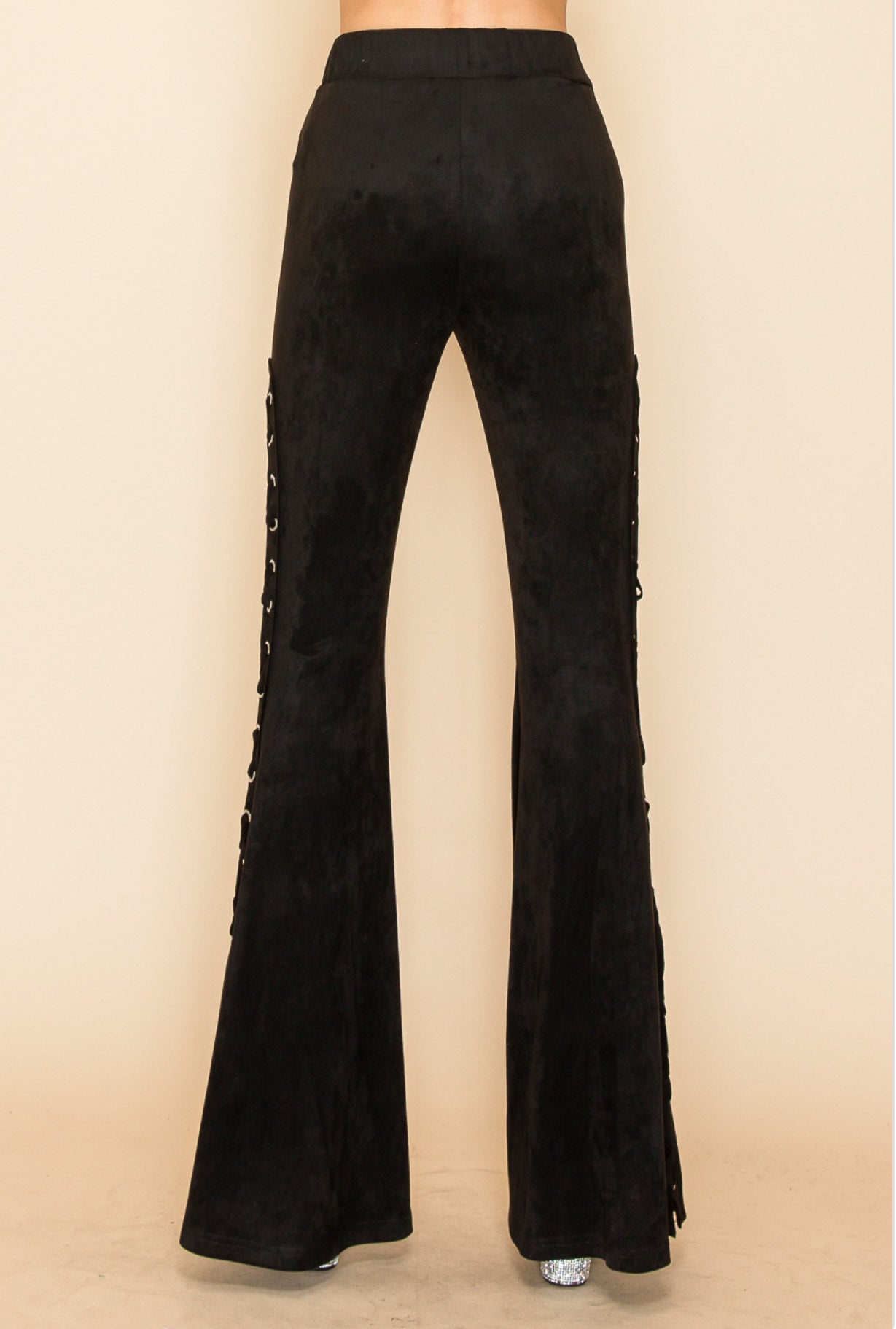 Faux Suede Lace Up Flare Pants