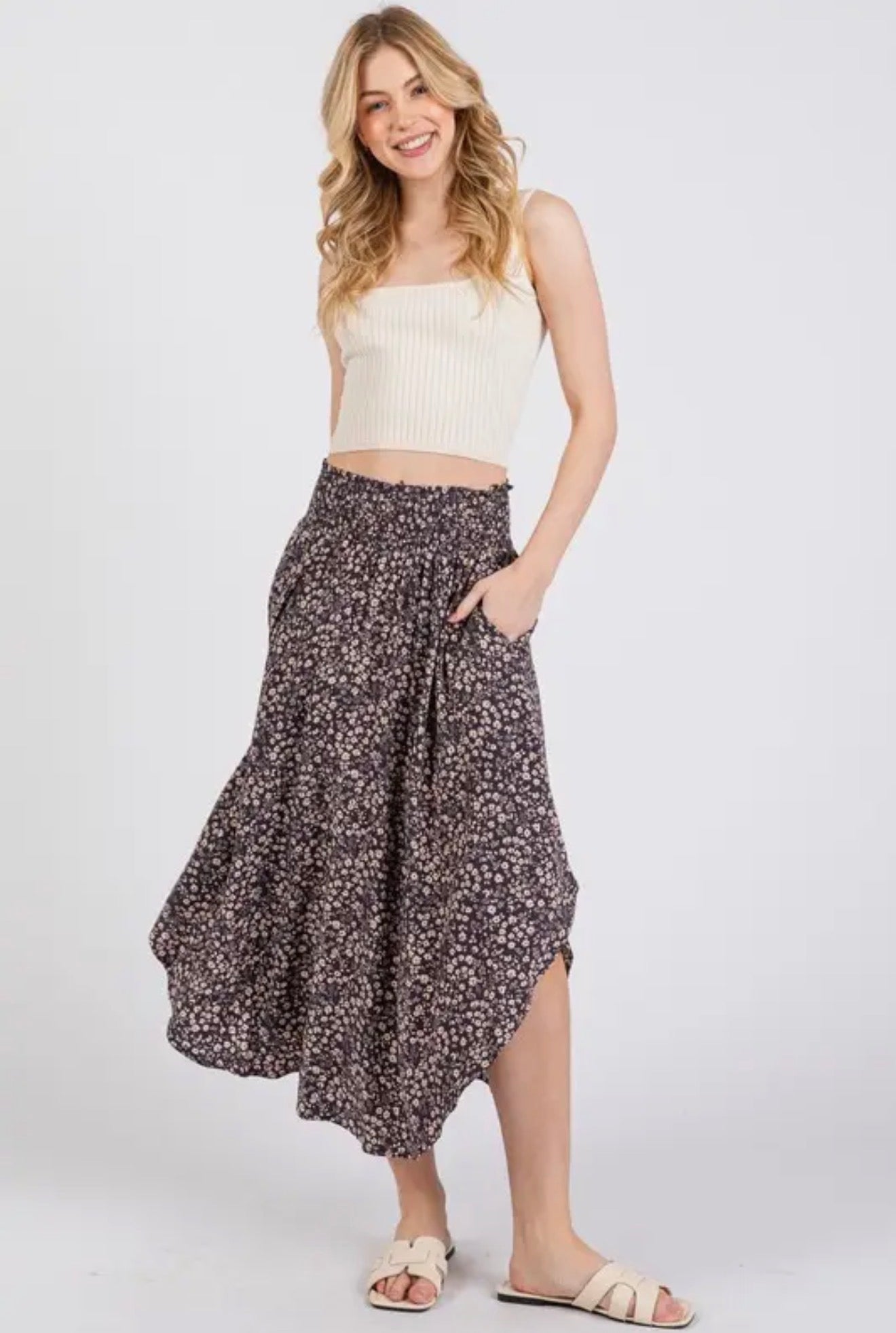 Uneven Hem Midi Skirt