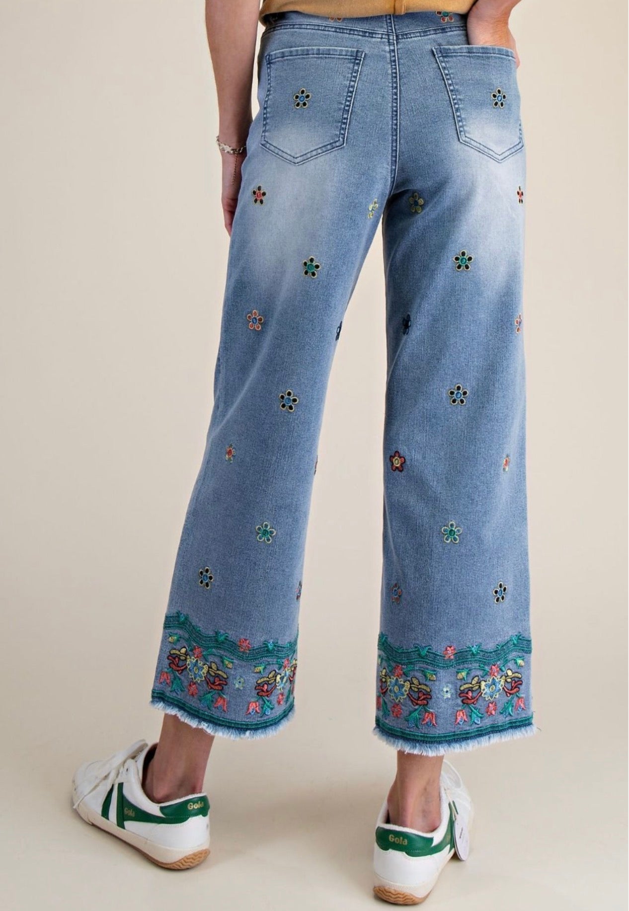Embroidered Cropped Denim