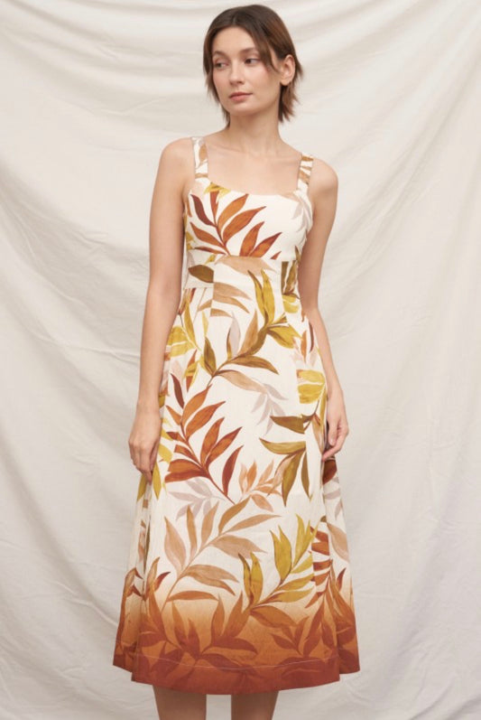 SLEEVELESS TROPICAL PRINT MIDI DRESS