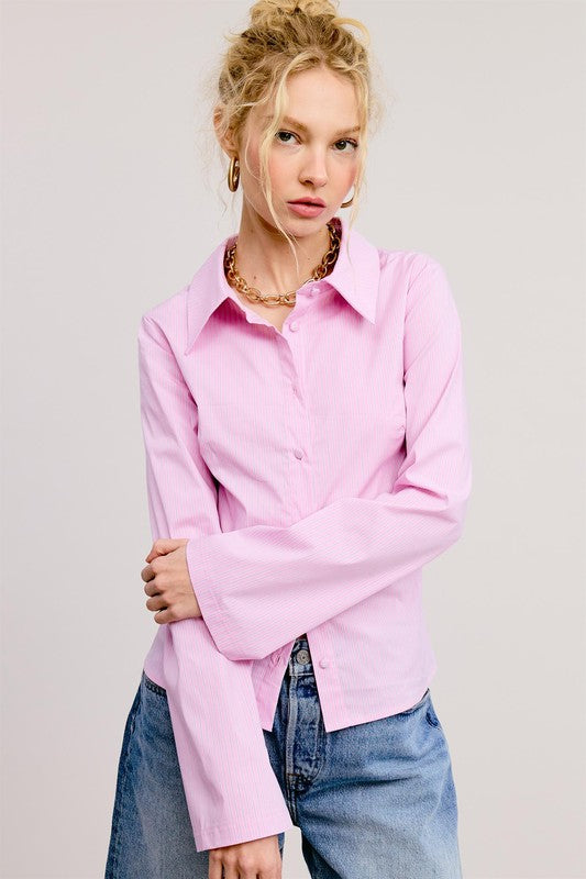 PINK STRIPED BUTTON DOWN