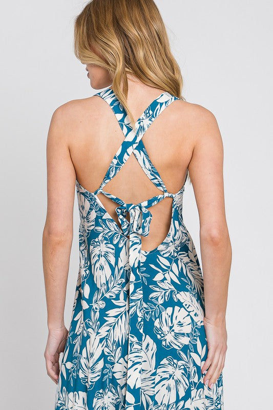 Handkerchief Hem Tropical Midi Dress