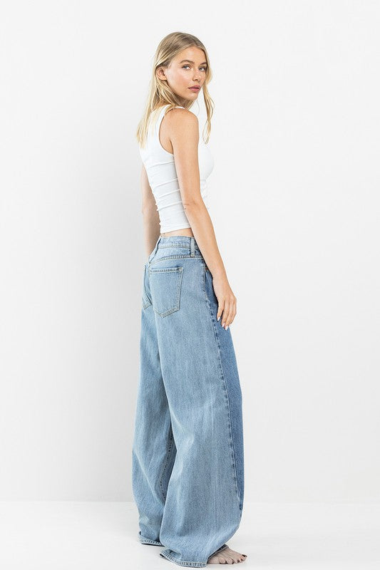Wide-leg, Two-tone Denim Jeans