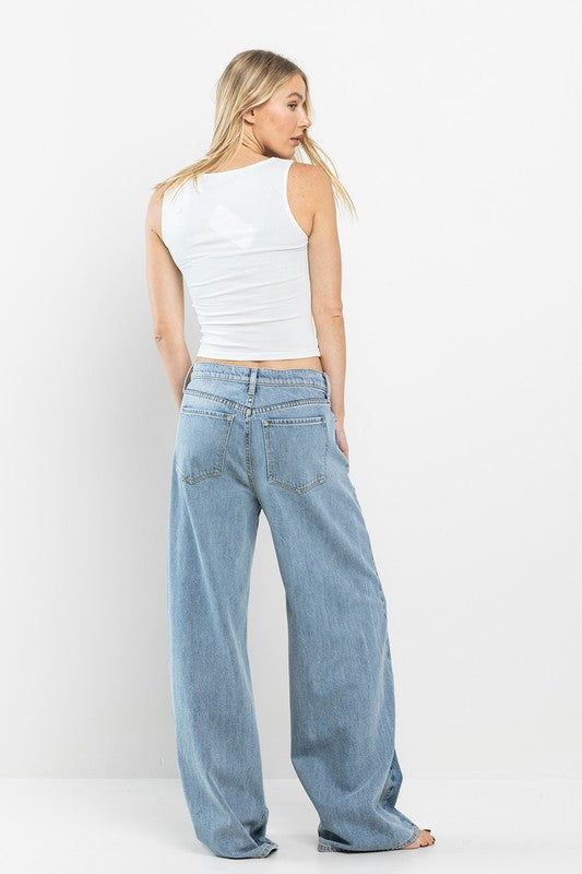Wide-leg, Two-tone Denim Jeans