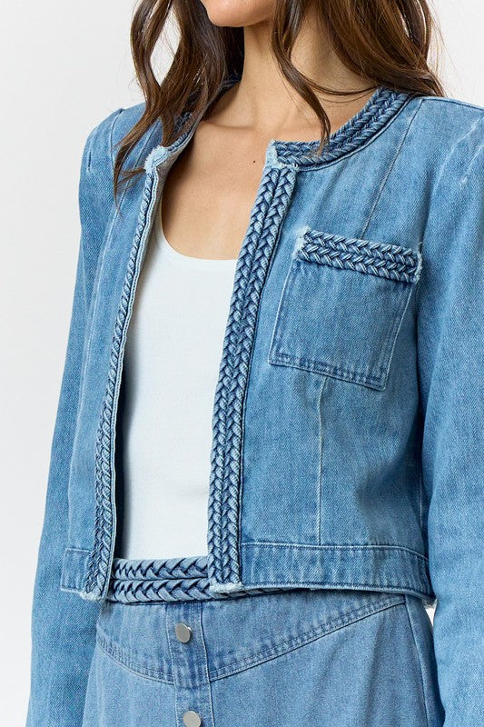 Open Braid Denim Jacket