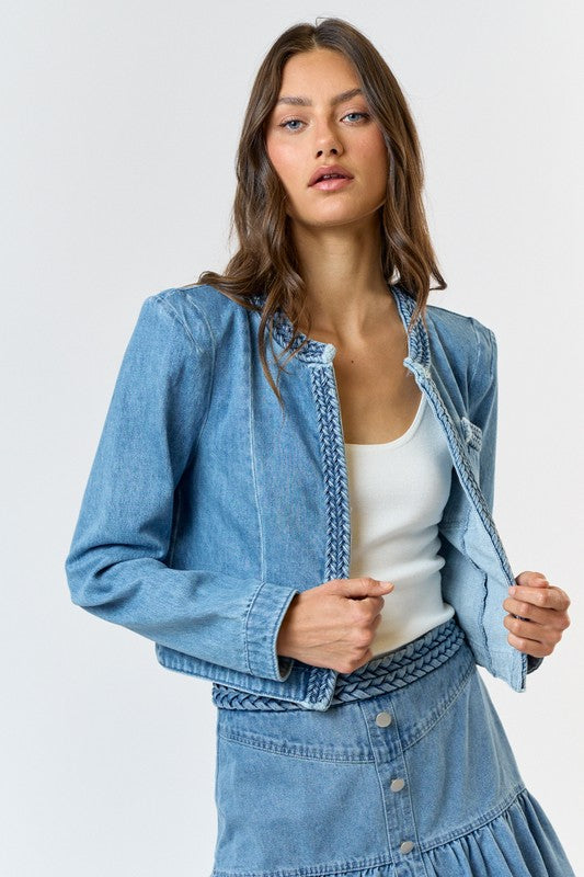 Open Braid Denim Jacket