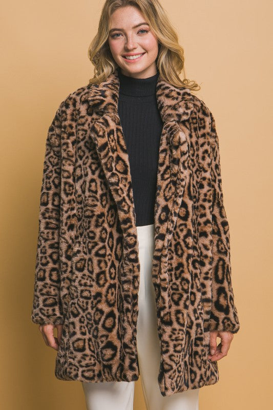 ANIMAL PRINT FAUX FUR COAT
