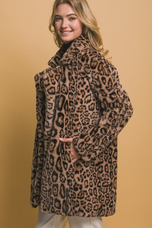 ANIMAL PRINT FAUX FUR COAT