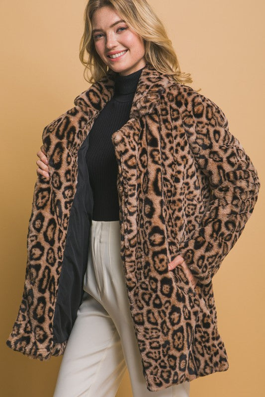 ANIMAL PRINT FAUX FUR COAT
