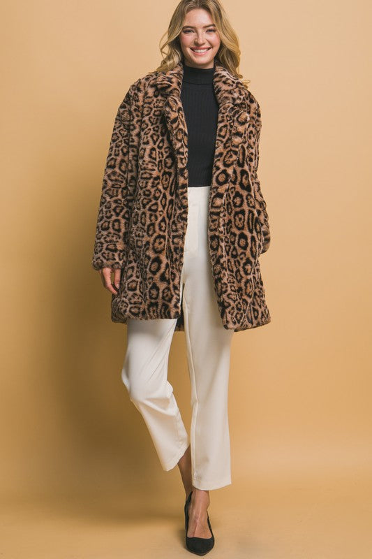 ANIMAL PRINT FAUX FUR COAT