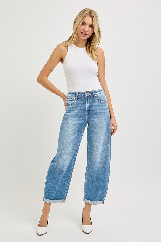 HIGH RISE CROP BARREL JEANS