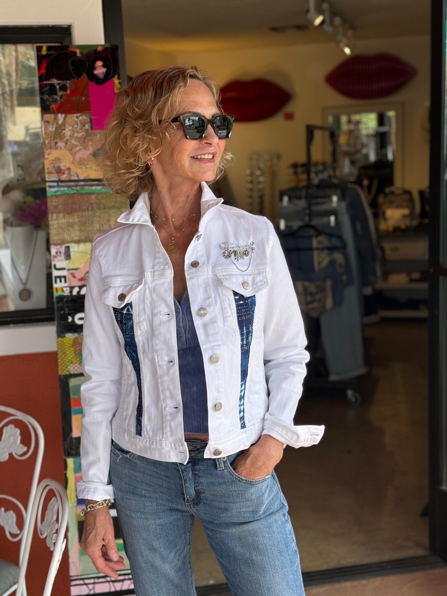 Repurposed White Denim Jacket/Blues