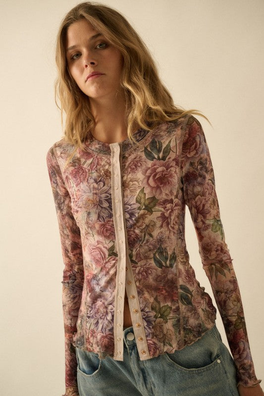 FLORAL PRINT MESH TOP