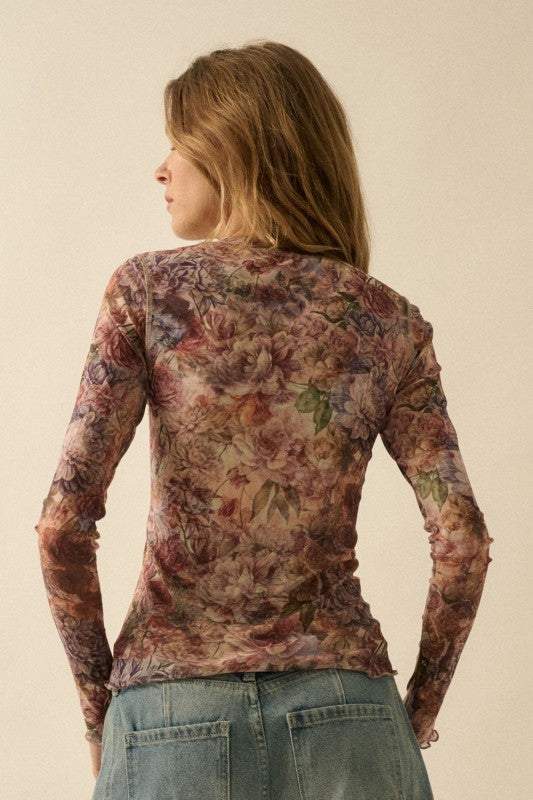 FLORAL PRINT MESH TOP