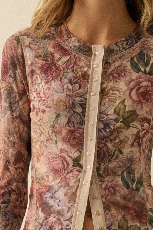 FLORAL PRINT MESH TOP