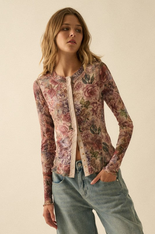 FLORAL PRINT MESH TOP