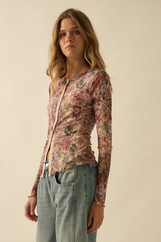 FLORAL PRINT MESH TOP