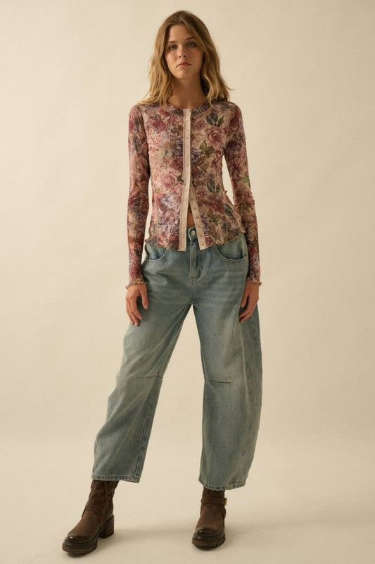 FLORAL PRINT MESH TOP