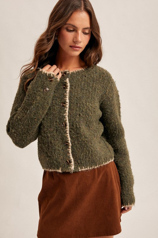 SPECKLED STITCH TRIM CARDIGAN