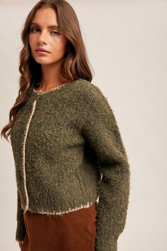 SPECKLED STITCH TRIM CARDIGAN
