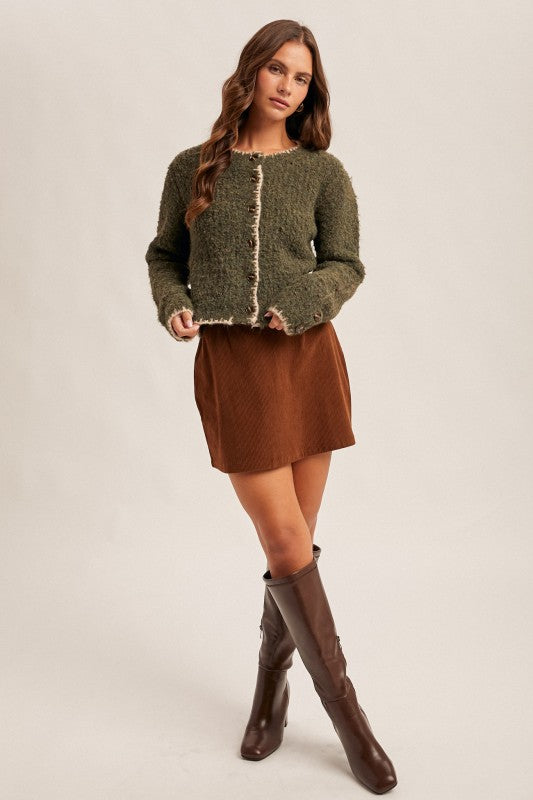 SPECKLED STITCH TRIM CARDIGAN