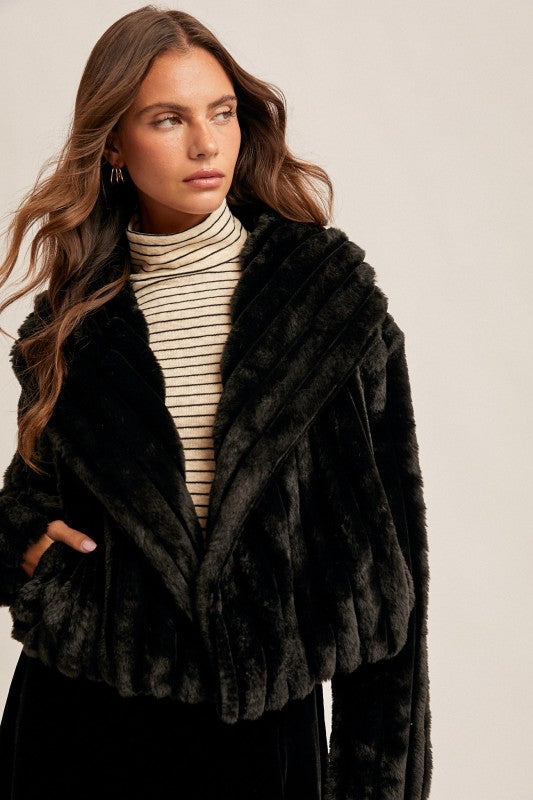 BLACK FAUX FUR COAT