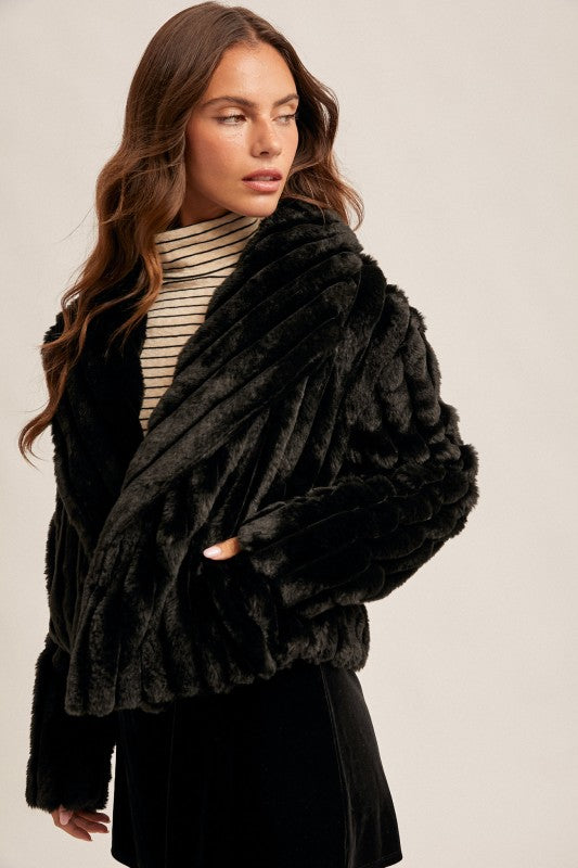 BLACK FAUX FUR COAT