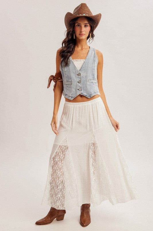 LACE EMBELLISHED MIDI SKIRT
