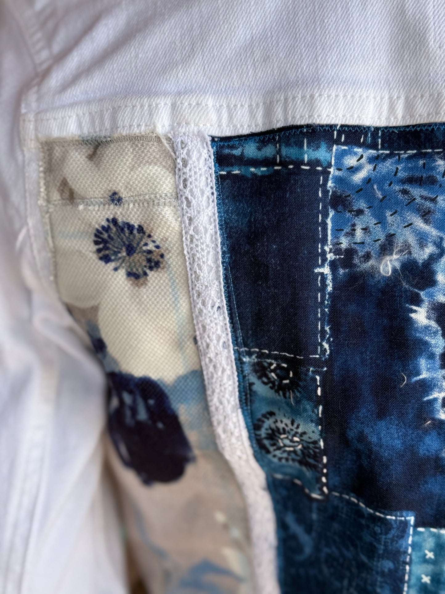 Repurposed White Denim Jacket/Blues