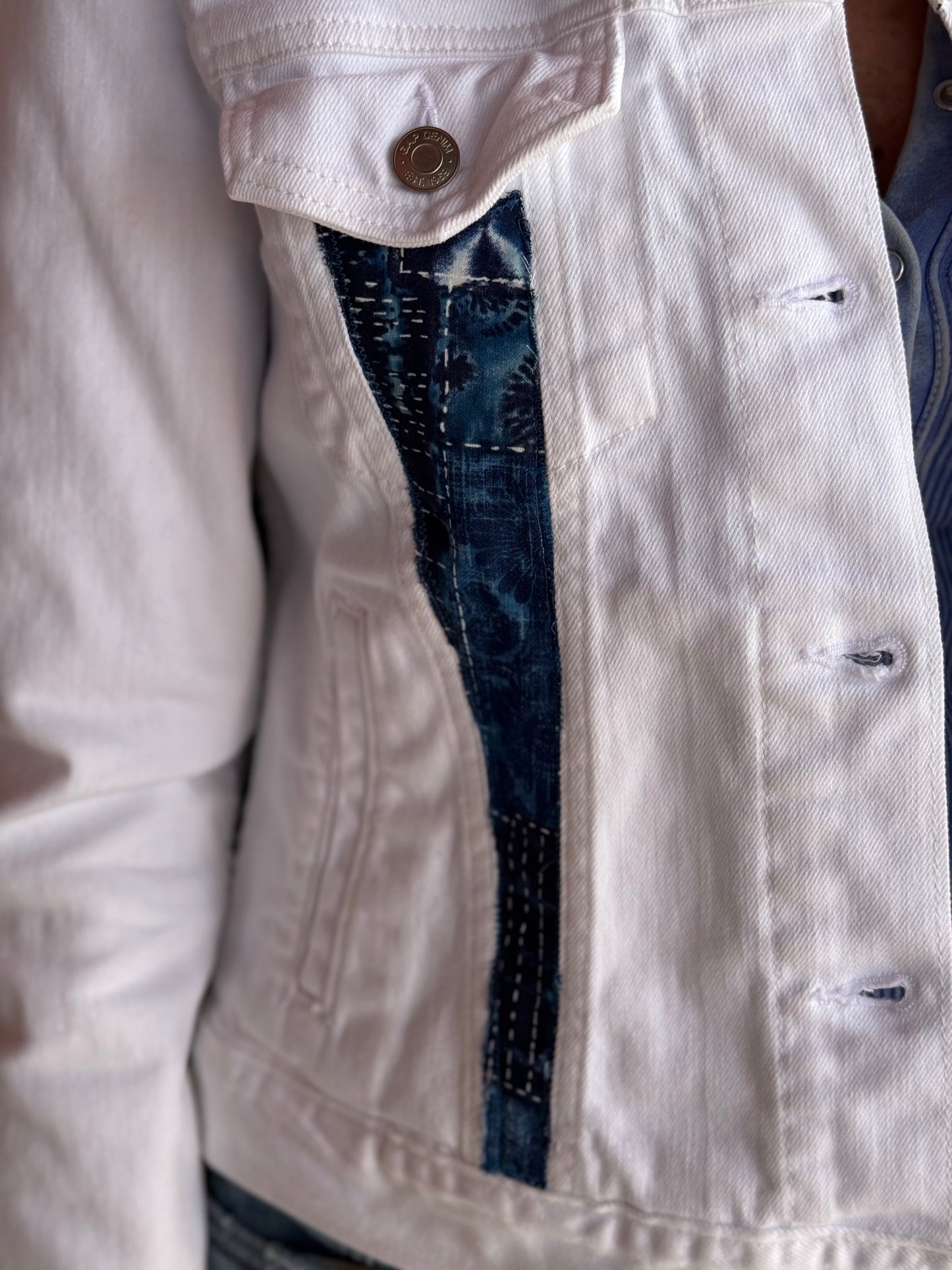 Repurposed White Denim Jacket/Blues